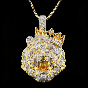 Collar de Moissanita con Colgante de Cabeza de León y Corona, Chapado en Oro y Plata, Estilo Hip Hop, Joyería de Lujo, Regalo Premium para Hombres y Mujeres - Product Image 4