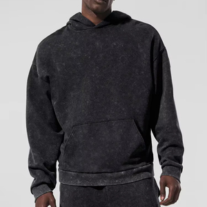 Sweat à capuche unisexe surdimensionné de haute qualité avec logo personnalisé, style vintage délavé à l'acide, en coton mélangé épais, basiques pour couples - Product Image 1