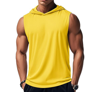 Men's Yellow Hooded Sleeveless <b>Tank</b> <b>Top</b> Quick Dry Sporty Fitness Wear - Product Image 1