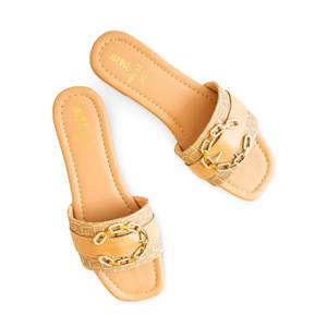 FR8297รองเท้าแตะสไลด์สำหรับผู้หญิงสีเบจอย่างเป็นทางการ - Product Image 1