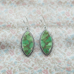 <b>Green</b> Copper Turquoise 925 Sterling Silver Dangle <b>Earrings</b> Rose Gold Yellow Gold Plated Handmade Boho Vintage Jewelry Gift Women - Product Image 1
