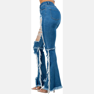 Custom Made Women High Waist Flared Denim 100% Cotton Breathable Eco-Friendly Custom Logo Flare <b>Pants</b> Private Label High Quality - Product Image 2
