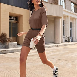 Ladies Soft Cotton T Shirt and Biker Shorts Two Piece <b>Set</b> Comfortable Casual Wear Women - Product Image 5