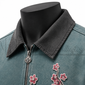 เสื้อโปโลผู้ชายปักลายดอกไม้ แขนสั้น สไตล์ลำลอง สตรีทแวร์ คอปกตัดสี ดีไซน์ลายดอกซากุระ - Product Image 6