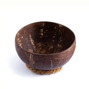 Factory natural coconut shell bowl with coconut husk rings stand wholesales