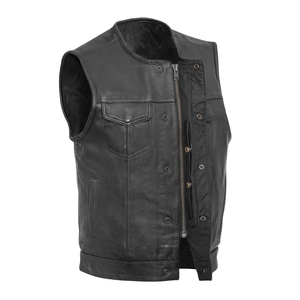 Chaleco de Cuero Vintage para Hombre, Color Negro, Transpirable, de Secado Rápido, para Otoño, con Cuello Redondo, Panel Trasero de Una Sola Pieza y Logotipo Personalizado - Product Image 1