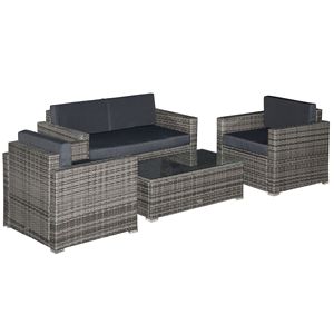 Set da Esterno in Resina Intrecciata Grigia a 4 Pezzi: Divanetto, Sedie e Tavolo in Vetro, Mobili Durevoli in Teak per Ospedali e Impianti Sportivi - Product Image 1