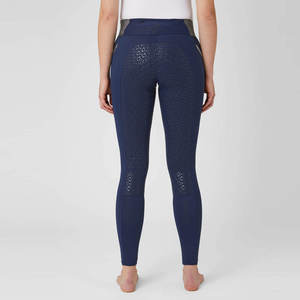 Women's Navy Blue High Waist Full Seat Button Fly Equestrian Breeches with Mesh Panels and Reflective Stripe Spandex/Cotton 2026 - Product Image 3