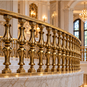 Barandilla de Bronce Ornamentada con Peldaños Tallados, Cuellos Redondeados y Balaustrada Clásica para Escaleras - Product Image 1
