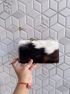 Cartera de piel de vaca para mujer, monedero de cuero con pelo, nuevo diseño, funda de teléfono con tarjeta de embrague, embrague occidental para mujer - Product Image 3