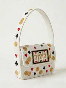 Sac à main rectangulaire en toile brodé à la main avec motif carte 777 pour les soirées - Product Image 1