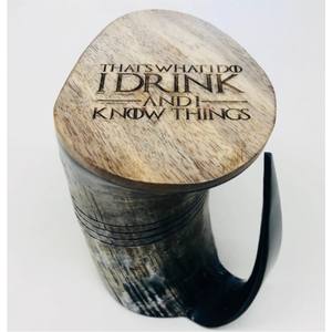 Chope à bière artisanale en corne de vache naturelle - Tasse à boire en corne de bœuf avec support - Mug médiéval écologique en corne pour la vente en gros - Product Image 3