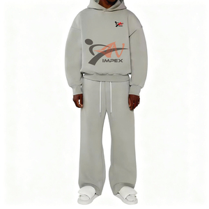Sweat à capuche court et ample en molleton épais 100% coton, style vintage, pour homme, collection hiver, avec broderie 3D - Product Image 3