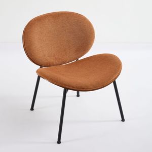 Poltrona Moderna Stile Mid-Century con Seduta Singola in Tessuto Arancione, Finitura Noce e Schienale Confortevole per Soggiorno - Product Image 5