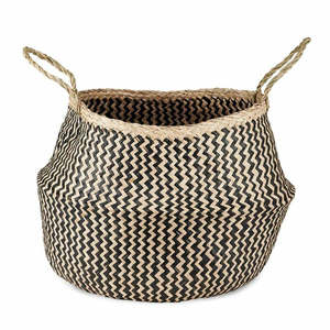 Foldable Natural Seagrass <b>Belly</b> <b>Basket</b> with Handles – Multifunctional Boho Vintage Storage Tote for Home Decor - Product Image 2