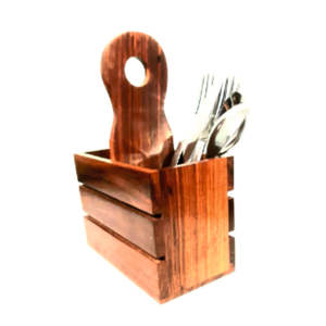 Porte-couverts rustique en bois avec poignée - Organisateur de couverts vintage en bois pour restaurant, cuisine et vaisselle de mariage - Product Image 3