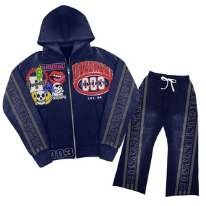 ชุดเซ็ตเสื้อฮู้ดซิป Y2K และกางเกงวอร์ม 2 ชิ้น ลายกราฟิก สไตล์ลำลอง สตรีทแวร์ ทรงอเมริกัน แบ็กกี้ แฟชั่น - Product Image 4