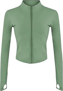 Camiseta de yoga azul de manga larga con media cremallera para mujer, ajuste ceñido, transpirable, de poliéster, ropa deportiva, diseño sin costuras, color liso, cuello alto - Product Image 1