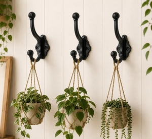 SHUBHAM Black Vintage Wall <b>Hook</b> Decorative Double Coat <b>Hook</b> Hand Forged Hanging <b>Rail</b> for Bathroom Entryway Bedroom - Product Image 3