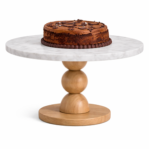 Support à gâteau de luxe en marbre blanc avec base en bois massif, élégant présentoir à desserts pour table, pâtisserie, fête, décoration - Product Image 1