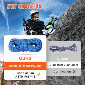Corda da Arrampicata Dinamica 10.2mm, 40M (131ft), Tensione di Rottura 25KN, Elastica in Fibra e Acciaio, Accessorio per Attrezzatura da Arrampicata - Product Image 4