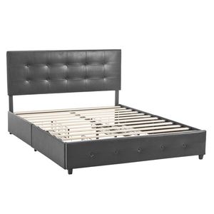 Letto Matrimoniale Regolabile con Contenitore, 4 Cassetti, Testiera in Legno Imbottita in Ecopelle con Bottoni Trapuntati, Stile Morbido - Product Image 3