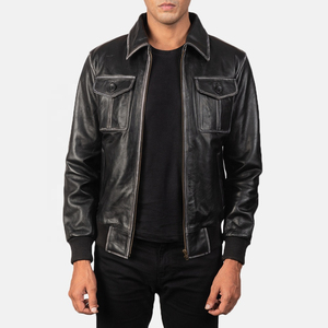 Leather <b>Jacket</b> Men in Black Shine Customized Style Men's Bomber Leather <b>Jacket</b> with <b>Sheepskin</b> Casual Wear For Winter Season - Product Image 1