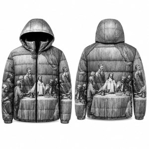 Veste matelassée à capuche pour homme, hiver, épaisse, rembourrage en polyester, fermeture éclair, impression par sublimation, design photo, style décontracté - Product Image 1