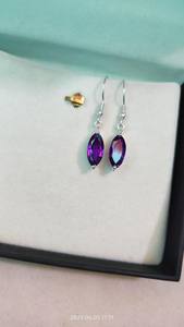 Pendientes de Zafiro Natural con Cambio de Color, Corte Marquesa, Chapados en Oro Púrpura, Plata de Ley 925, Regalo de Aniversario para Mujer - Product Image 5