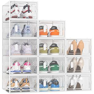 Confezione da 12 Scatole Trasparenti Impilabili per Scarpe con Coperchi per Armadio, Misura 10 - Product Image 1