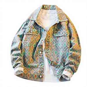 Chaqueta vaquera de hombre con estampado floral de cachemira, estilo urbano, color oscuro, ecológica, informal, para invierno - Product Image 5