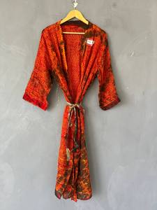 Kimono de algodón con cuello en V y efecto tie-dye para mujer, kimono largo de algodón estilo bohemio, túnica tie-dye hecha a mano, pareo ligero para la playa - Product Image 3