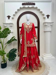 Designer Chinon Silk Sequence Work <b>3</b> <b>Piece</b> <b>Suit</b> Chinon Silk Embroidered Kurta Palazzo Set Party Wear Ethnic <b>Suit</b> <b>for</b> <b>Women</b> - Product Image 2