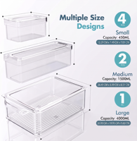 Juego de Contenedores de Almacenamiento de Plástico Transparente Rectangulares para Ahorrar Espacio, Contenedores Apilables Duraderos para Preservar la Frescura en la Cocina y la Despensa