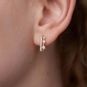 10k/14k/18k Luxury Women's Solid Gold Lab Grown Diamond Brilliant Cut IGI Certified Trendy Double Hoop Everyday Earrings - Product Image 1