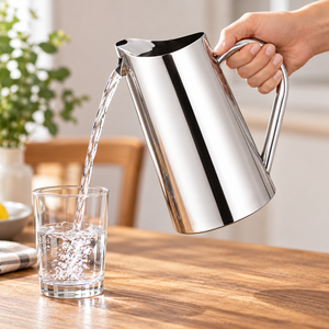 Carafe à eau en acier inoxydable avec couvercle, poignée ergonomique, grande capacité, carafe de service moderne pour la maison et les fêtes - Product Image 5