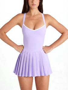 Vestido de Tenis con Cuello en V para Mujer, Plisado, con Shorts Integrados y Almohadillas en el Pecho, Transpirable, de Secado Rápido, Spandex, Nailon, Fabricante OEM - Product Image 3