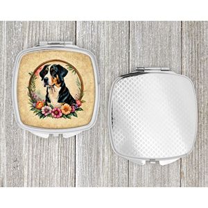 Espejo de maquillaje de viaje compacto para mujeres y niñas, mayor para Swiss Mountain Dog, diseño de flores, bolsillo de mano plegable, regalo decorativo - Product Image 4