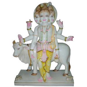 Handcrafted White Marble Lord Dattatreya Statue with Kamadhenu Cow | Premium Marble Temple Murti by MALIYAS Jaipur - Product Image 2