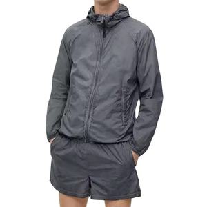 Conjunto Deportivo Casual de Verano para Hombre, Chaqueta Cortavientos Ligera con Capucha, Color Sólido, Secado Rápido, Manga Larga, Pantalones Cortos - Product Image 1