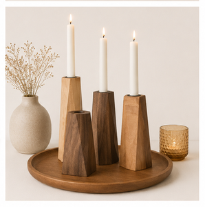 High-Quality Geometric Wooden Candle Holder Set Modern Faceted Natural Wood Candlestick Stand For Taper Candles Minimalist Home - Product Image 2