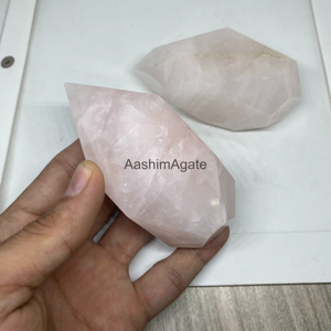 Presse-papiers en cristal de quartz rose naturel, double pointe polie, pierre précieuse de guérison, décoration de bureau, vente en gros - Product Image 2