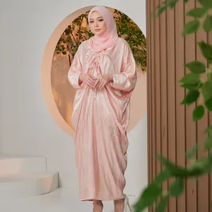 Premium Quality Apparel Girl Batwing <b>Kaftan</b> Salmon <b>Pink</b> Modest Muslimah Fashion Long Sleeve Dress for Women Daily Office Wear - Product Image 4