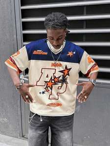 เสื้อฟุตบอลตาข่ายขนาดใหญ่พิมพ์ลายหมายเลขดาว สไตล์สตรีทแวร์สำหรับทุกเพศ เสื้อกีฬาแบบสั่งทำ ผู้จำหน่ายขายส่งจำนวนมาก - Product Image 3