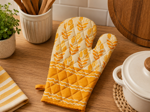 Premium Cotton Quilted Oven Mitten with <b>Botanical</b> Leaf <b>Print</b> & Orange Pattern Heat Resistant Kitchen Glove for Cooking & Baking - Product Image 5