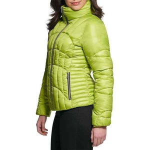 Women's Hooded Quilted <b>Jacket</b> Solid Blue Full Sleeve Zipper Closure Polyester Wadding Autumn Wear - Product Image 1