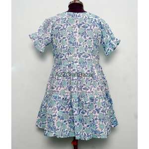 Elegant Handmade 100% Cotton Knee-Length Women's Summer Holiday Resort <b>Dress</b> Long Sleeve V-neck Floral Print Straight Button - Product Image 6