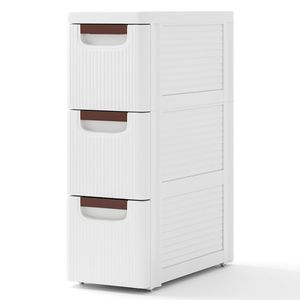Narrow 3-Drawer Rolling Organizer <b>Unit</b> Built-In Wheels Storage Cabinet for <b>Small</b> Space Bathroom Shelves - Product Image 4