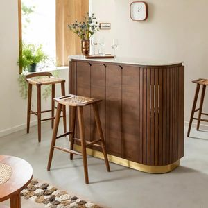 Solid Wood <b>Bar</b> Cabinet with Provincial Teak Matte Finish Wine Whisky and Soft Drink Storage Cabinet <b>Freestanding</b> Home <b>Bar</b> - Product Image 1