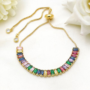 925 Silver Gold Plated Multicolor Cz Bracelet Adjustable Classic Tennis Bracelet Luxury Jewelry Charm Bracelets for Girls <b>Gifts</b> - Product Image 3